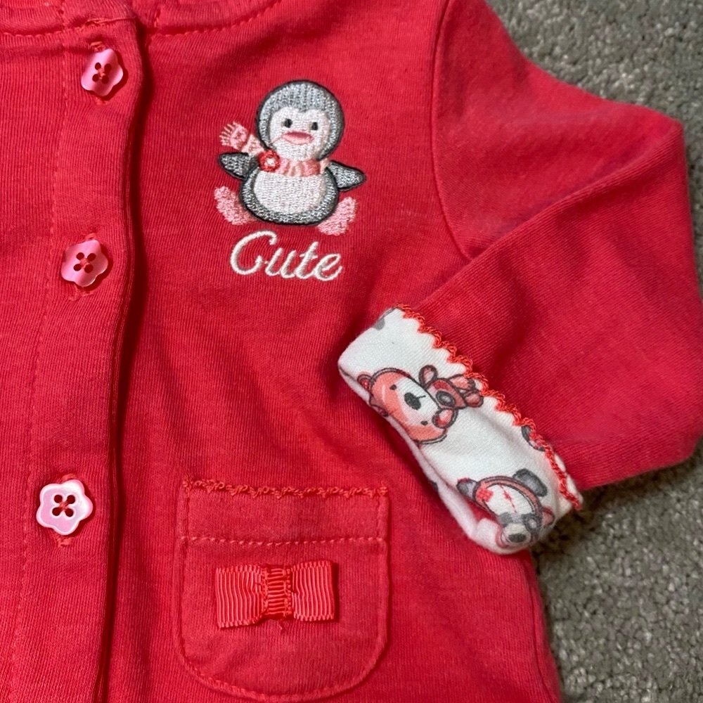 Absorba Pink Red Penguin Hoodie Sweatshirt Jacket